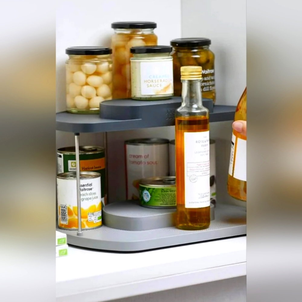 Joseph Joseph Cupboard Store 2 Tier Rotating Organiser - Grey. NEW